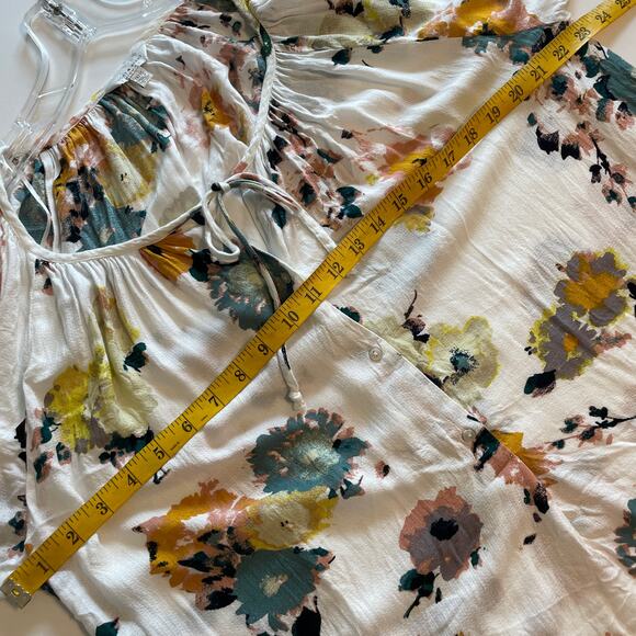 Lucky Brand Ivory Floral Peasant Top Womens Size 1X Tie Neck Boho Blouse - Picture 7 of 8